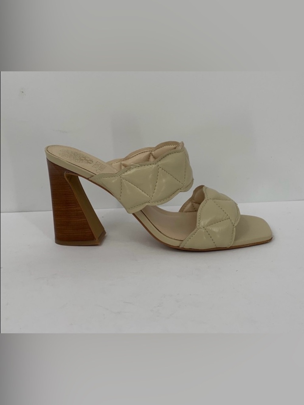 Vince Camuto Renneya slide heel double strap mule quilted puffed leather cream 8